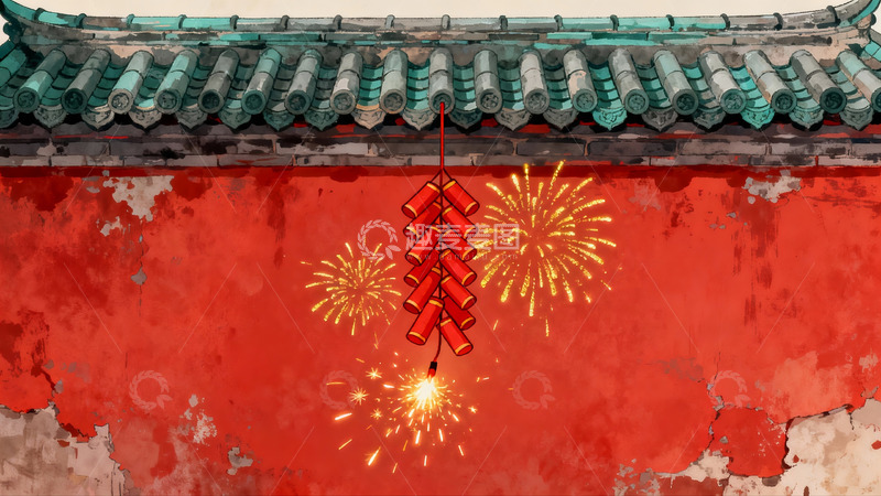 高清大图下载【趣麦麦图】古建筑前烟花绽放