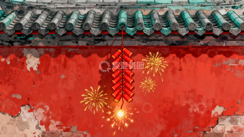 高清大图下载【趣麦麦图】古建筑前烟花绽放