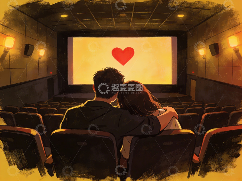 高清大图下载【趣麦麦图】情侣影院观影温馨场景