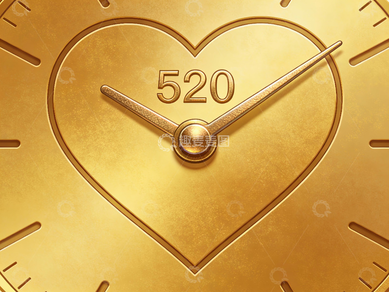 高清大图下载【趣麦麦图】金色心形钟面显示520