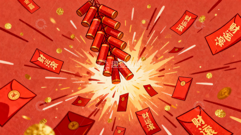 高清大图下载【趣麦麦图】春节鞭炮红包喜庆图案