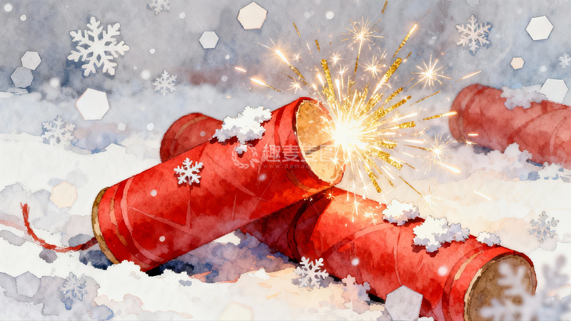 高清大图下载【趣麦麦图】雪地烟花绽放节日氛围