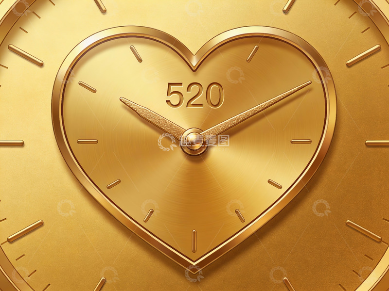 高清大图下载【趣麦麦图】金色心形钟表显示520