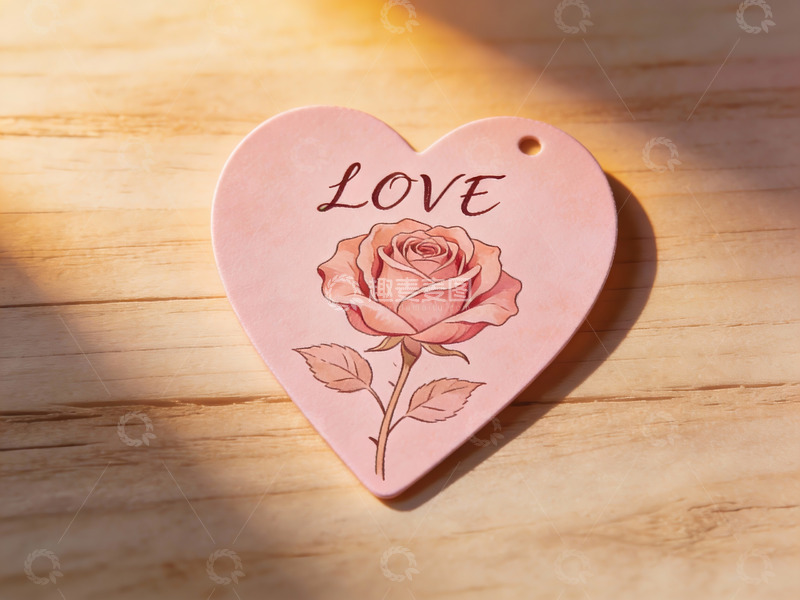 高清大图下载【趣麦麦图】心形卡片上的玫瑰与爱字