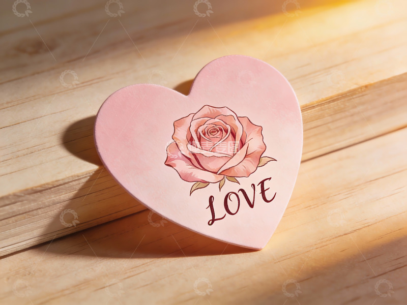 高清大图下载【趣麦麦图】心形卡片上的玫瑰与爱字
