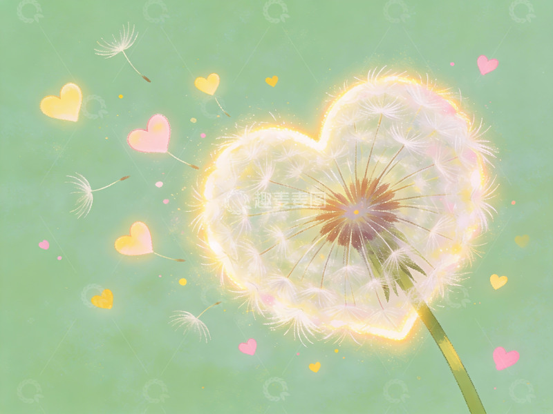 高清大图下载【趣麦麦图】心形蒲公英飘散花瓣