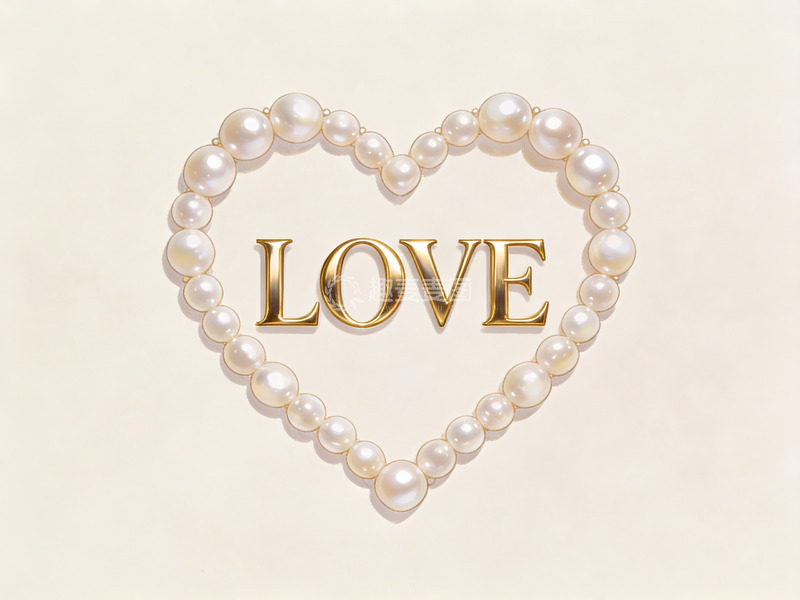 高清大图下载【趣麦麦图】珍珠心形环绕金色LOVE字样
