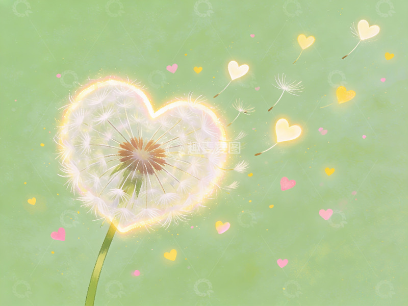 高清大图下载【趣麦麦图】心形蒲公英飘散爱心