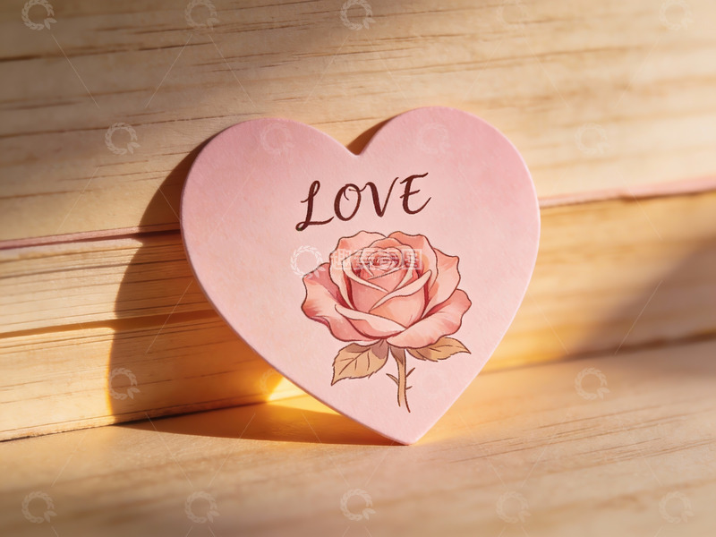 高清大图下载【趣麦麦图】心形卡片上的玫瑰与爱字