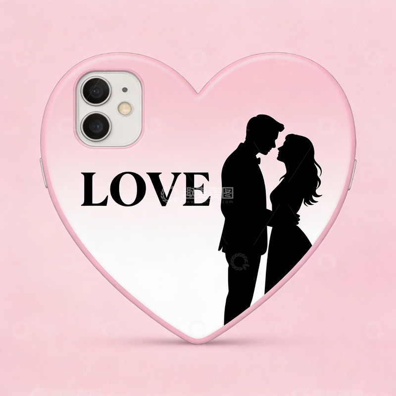 高清大图下载【趣麦麦图】心形手机壳上的情侣剪影