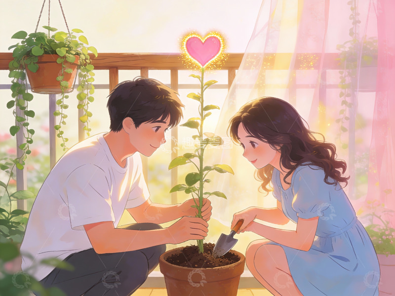高清大图下载【趣麦麦图】情侣共同种植植物