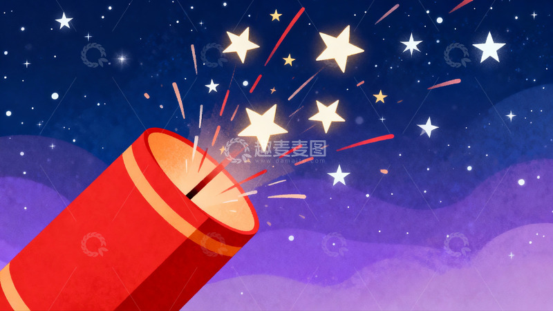 高清大图下载【趣麦麦图】夜空烟花绽放绚丽星火