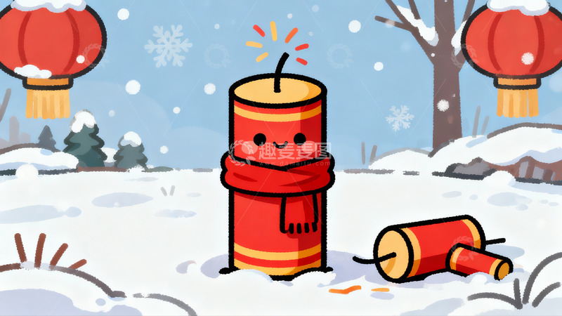 高清大图下载【趣麦麦图】雪地烟花人偶欢乐场景