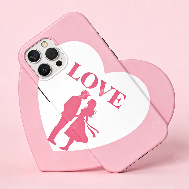 高清大图下载【趣麦麦图】粉色手机壳上的爱情剪影