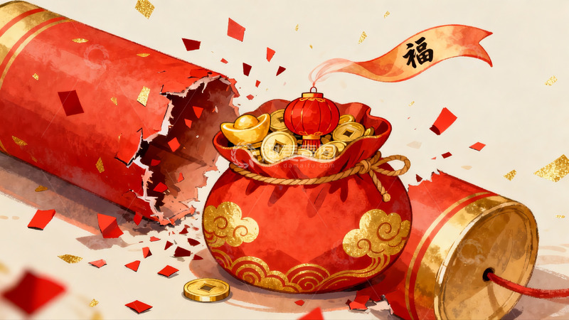 高清大图下载【趣麦麦图】春节红包爆竹寓意新年财富
