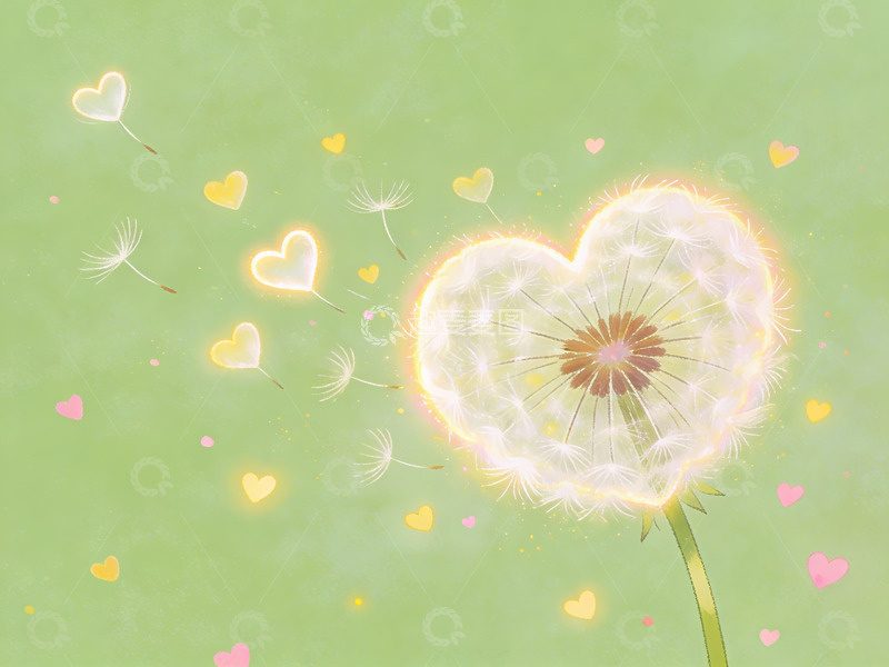 高清大图下载【趣麦麦图】心形蒲公英飘散花瓣
