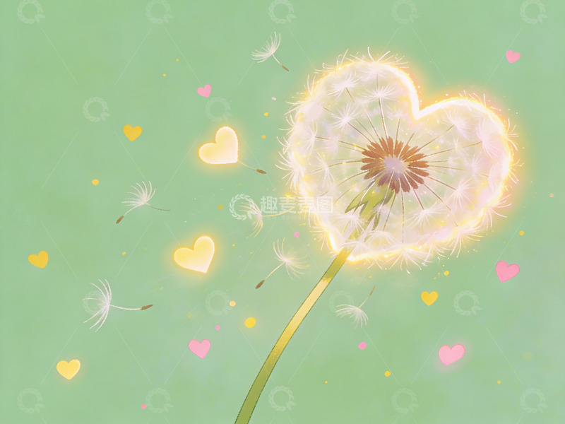 高清大图下载【趣麦麦图】心形蒲公英飘散花瓣