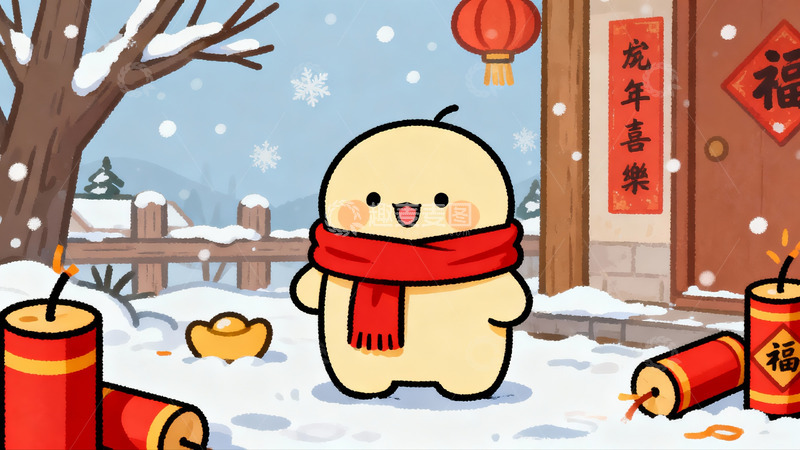 高清大图下载【趣麦麦图】雪地卡通萌物新年庆祝