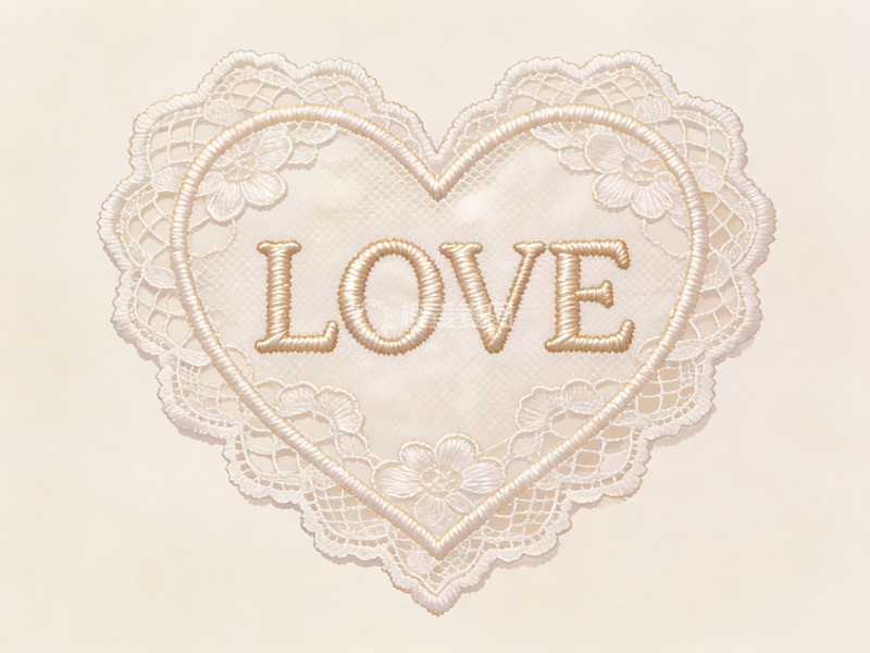 高清大图下载【趣麦麦图】刺绣心形图案中的爱字