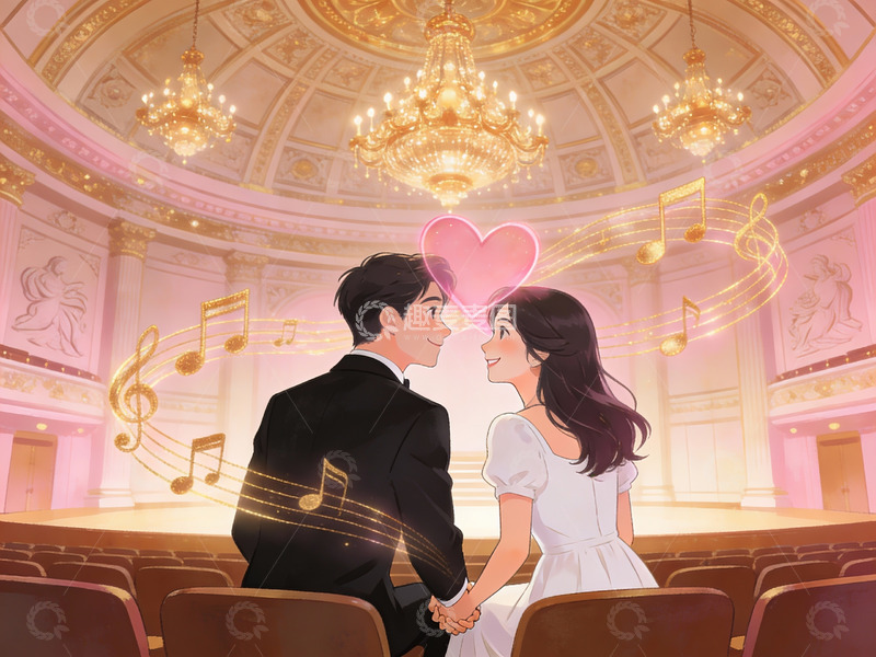 高清大图下载【趣麦麦图】情侣在音乐厅共度浪漫时刻