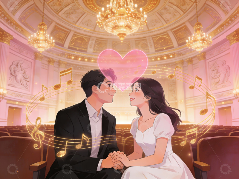 高清大图下载【趣麦麦图】情侣在音乐厅中相视而坐