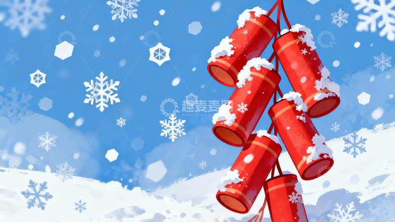 高清大图下载【趣麦麦图】雪中红鞭炮节日氛围浓厚