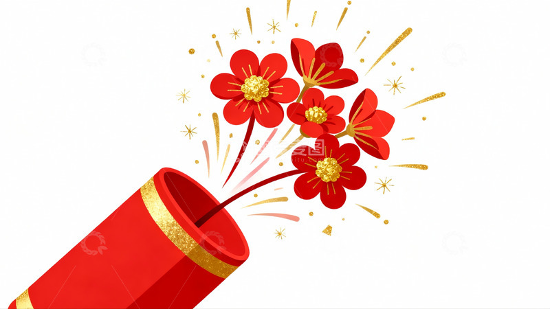 高清大图下载【趣麦麦图】红色烟花绽放鲜花图案
