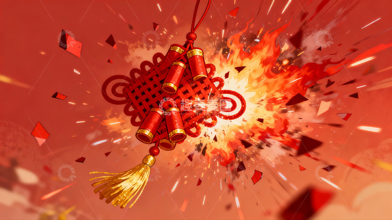 高清大图下载【趣麦麦图】红色爆竹爆炸瞬间