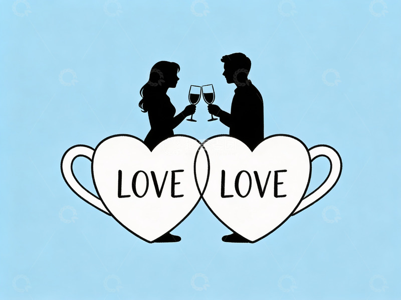 高清大图下载【趣麦麦图】情侣举杯共饮爱心咖啡杯