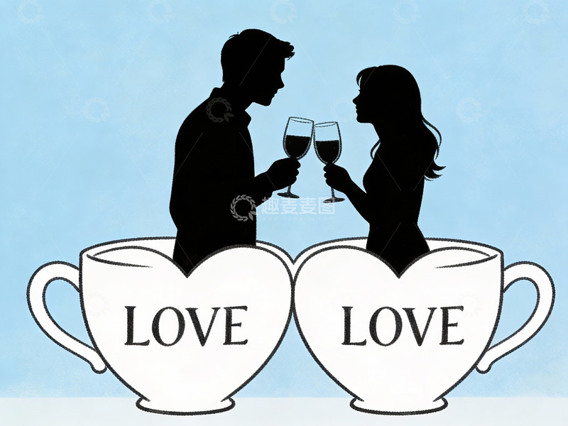 高清大图下载【趣麦麦图】情侣举杯共饮爱心茶杯