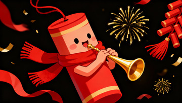 卡通烟花吹号庆祝节日