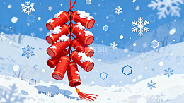 雪中悬挂的红色鞭炮