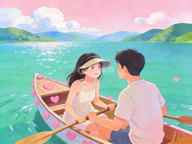 高清大图下载【趣麦麦图】情侣泛舟湖上浪漫场景