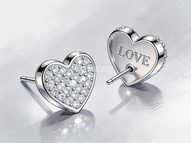 高清大图下载【趣麦麦图】心形镶钻耳钉展示