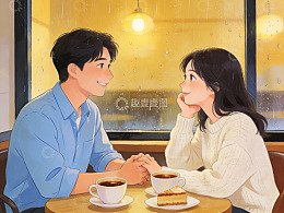 雨中咖啡馆情侣对视