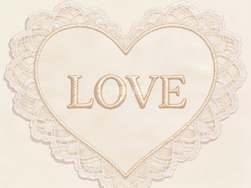 高清大图下载【趣麦麦图】刺绣心形图案中的爱字