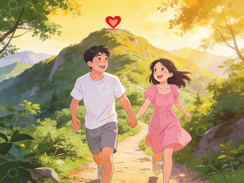 高清大图下载【趣麦麦图】情侣在山间小径上奔跑