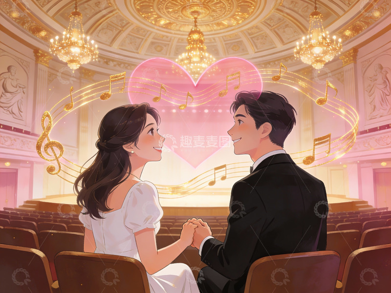 高清大图下载【趣麦麦图】情侣在音乐厅中相视而坐