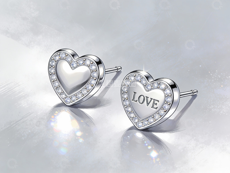 高清大图下载【趣麦麦图】心形镶钻耳钉展示