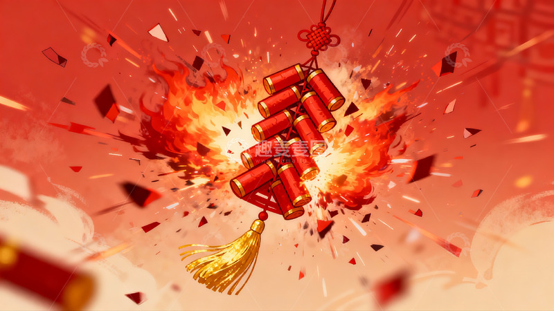 高清大图下载【趣麦麦图】红色鞭炮爆炸场景