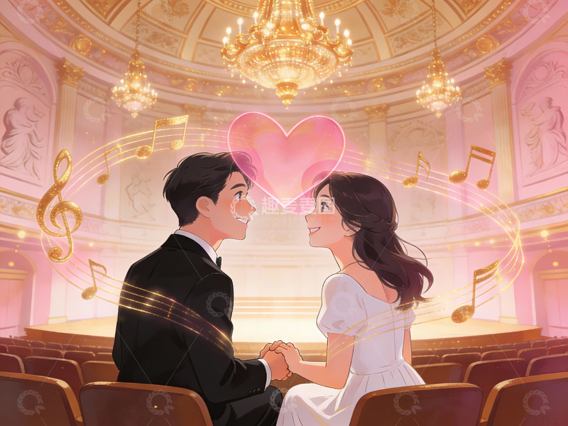 高清大图下载【趣麦麦图】情侣在音乐厅中相视而笑