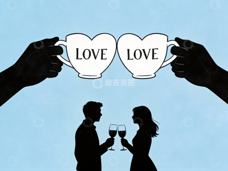 高清大图下载【趣麦麦图】情侣举杯共饮爱心咖啡