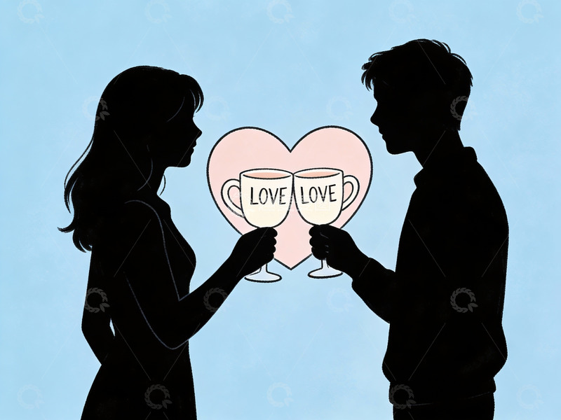 高清大图下载【趣麦麦图】情侣举杯共饮爱心图案