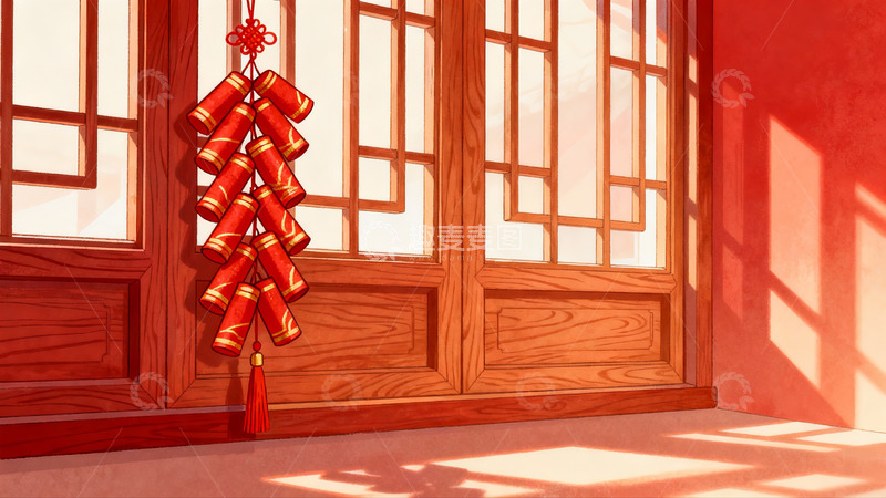高清大图下载【趣麦麦图】新年挂饰窗前红灯笼