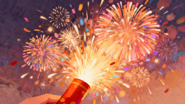 手握烟花绽放夜空