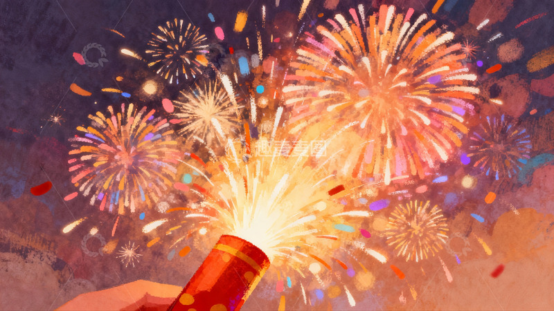 高清大图下载【趣麦麦图】手握烟花绽放夜空