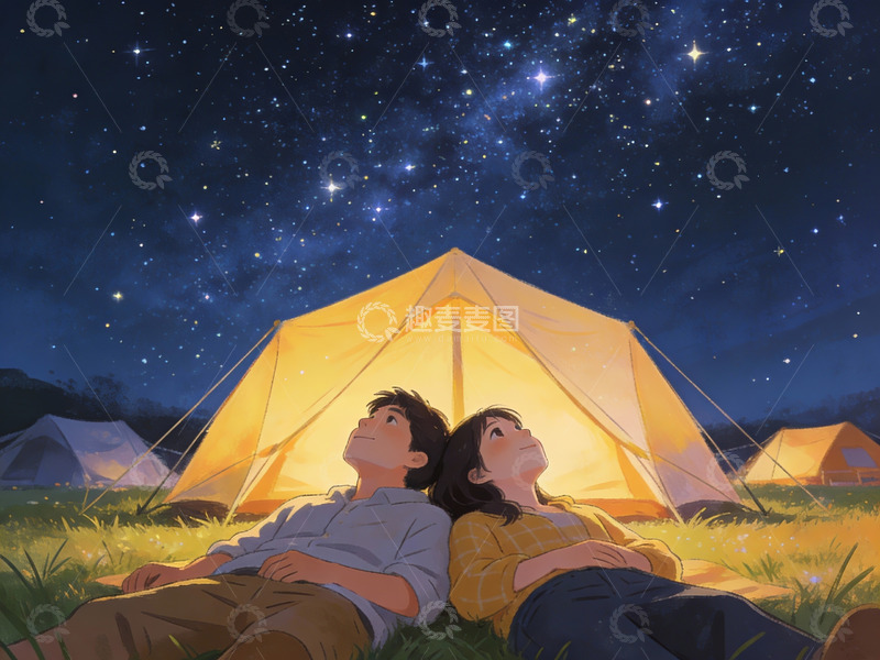 高清大图下载【趣麦麦图】情侣仰望星空露营