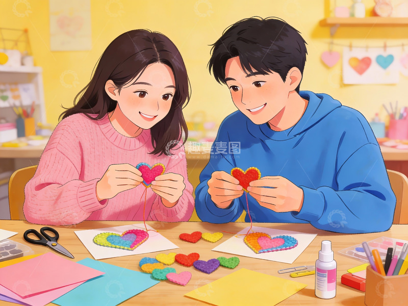 高清大图下载【趣麦麦图】情侣手工制作爱心卡片