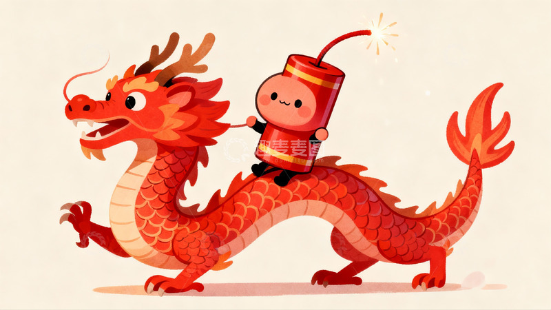 高清大图下载【趣麦麦图】卡通龙骑鞭炮欢乐场景