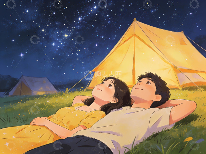 高清大图下载【趣麦麦图】情侣仰望星空露营